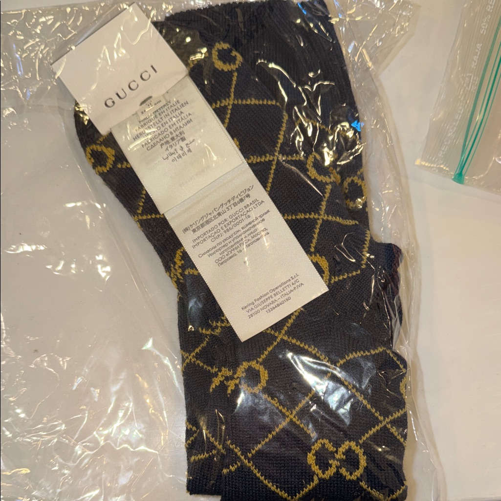 Gucci Black And Gold Geometric Knee Socks M